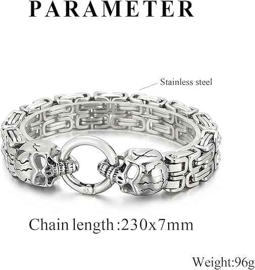 Men's Gothic Skull and Wolf Chain Bracelet - 316L Stainless Steel Bracelet for Men, Vintage Mens Wolf Head Jewelry with Flannel Pouch, Gift for Him, Ideal for Father's Day - Image 7