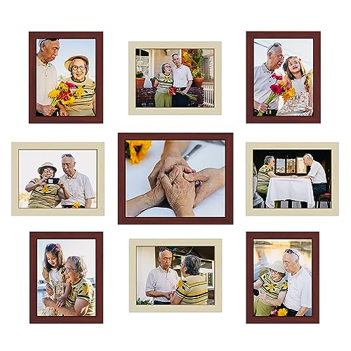 Image of Art Street Large Collage Wall Photo Frame Individual Picture Frame Set For Living Room, Decorative Wall Hanging Home Decor - Set Of 9 (6x8, 8x10 Inch Brown, Beige)