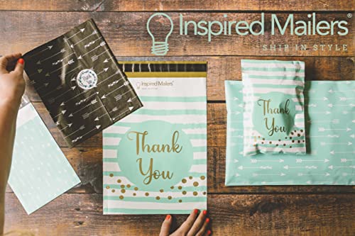 Image of Inspired Mailers - Poly Mailers 14.5 x 19-20 Pack - Thank You Poly Mailers Confetti and Stripes (Aqua /Gold) - Packaging Bags - Mailing Envelopes - Shipping Bags