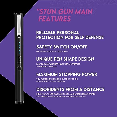 AIMHUNTER High Voltage Stun Gun for Women Self Defense Safety Protection Easy to Hide Outdoor USB Rechargeable with LED Flashlight Safety Electric Shock Selfdefense Outdoor (Black)