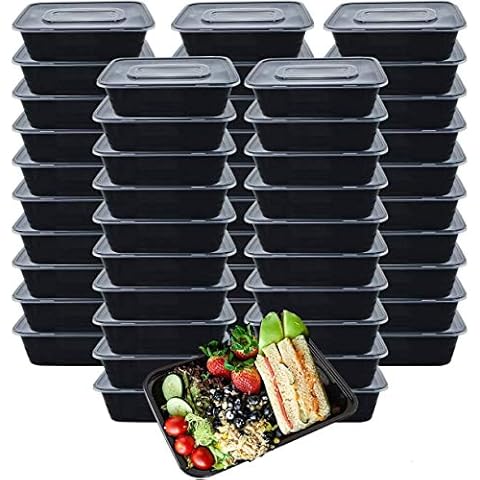 [50 Pack] Meal Prep Containers Reusable 1000ml Food Prep Containers with Lids 50pcs Meal Prep Container Microwavable 1 Compartment Made of BPA Free Plastic, Stackable, Microwavable, Freezer - 1000ml Cover