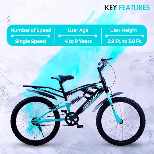 Image of EAST COAST Arrogant Single Speed Cycle /Bicycle | 20T Kids Bike /Kids Cycle with Inbuilt Carrier, Center Suspension, 14 Inch Frame, Caliper Brakes Ideal for 5 to 8 Years, Dual Shade (Sea Green)