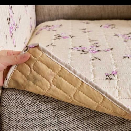 Image of HOMETHREADS Anti-Skid Sofa Protector Mat: Premium Printed Cotton Slipcover with Strong PVC Non-Slip Backing, (Beige Purple, 2 Seater | 140x75cm)