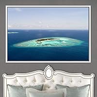 Framed Canvas Wall Art Coastal Scenery Aerial Coastal Cool Multicolor Ocean Photography Realism Relax/Calm - 16x24 inches