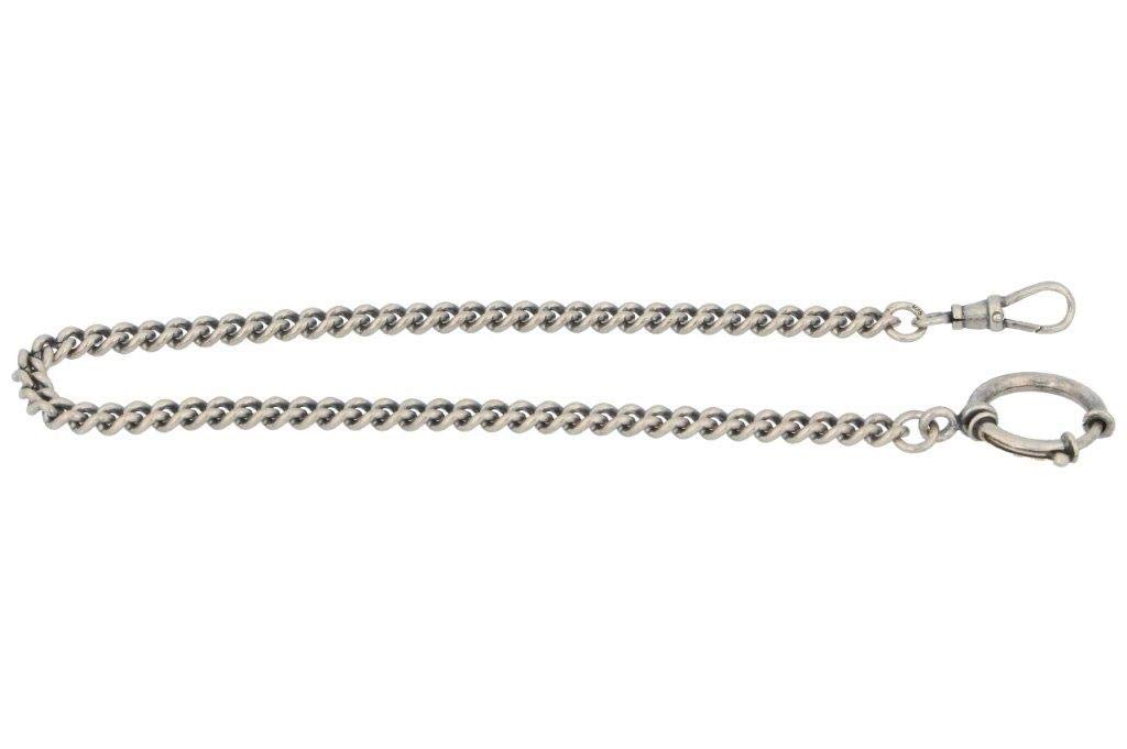 Collana per orologio da tasca in vero argento 925/000 ossidato per vecchi orologi da tasca da 30 cm di lunghezza, corazza rotonda da 5 mm con anello a molla e moschettone girevole.