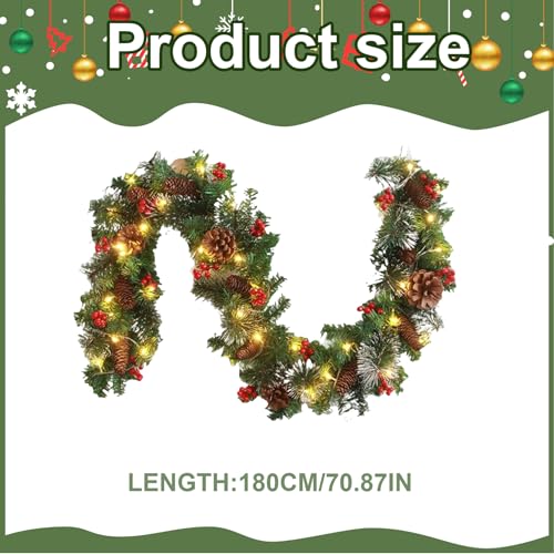 Guirlande de Noël prélite 180cm pour manteau de cheminée sans aiguilles