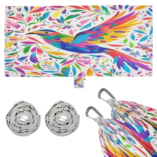 Haskirky Mexican Floral Bird Camping Hammock, Single Portable Hammocks with Tree Straps & Attached Carry Bag, 330Lbs Capacity Perfect for Outside Indoor Hiking Beach Backpack Travel