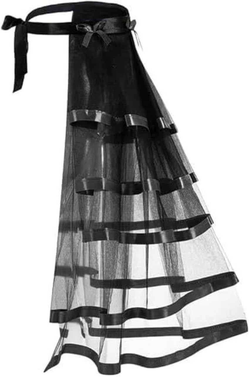 Women’s Victorian Steampunk Bustle Skirt 5 Layered Tie-on Belt Sheer Tulle Tutu Overskirt Halloween Costume Accessory - Image 6