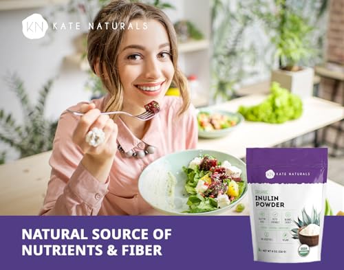 Image of Kate Naturals Inulin Powder Organic from Blue Agave (8oz) Soluble Prebiotic Fiber for Coffee, Yogurt & Smoothies