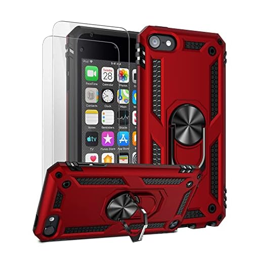 ULAK iPod Touch 7 Case, iPod Touch 6 Case, Hybrid Rugged Shockproof Cover with Built-in Kickstand for Apple iPod Touch 7th/6th/5th Generation (Red)