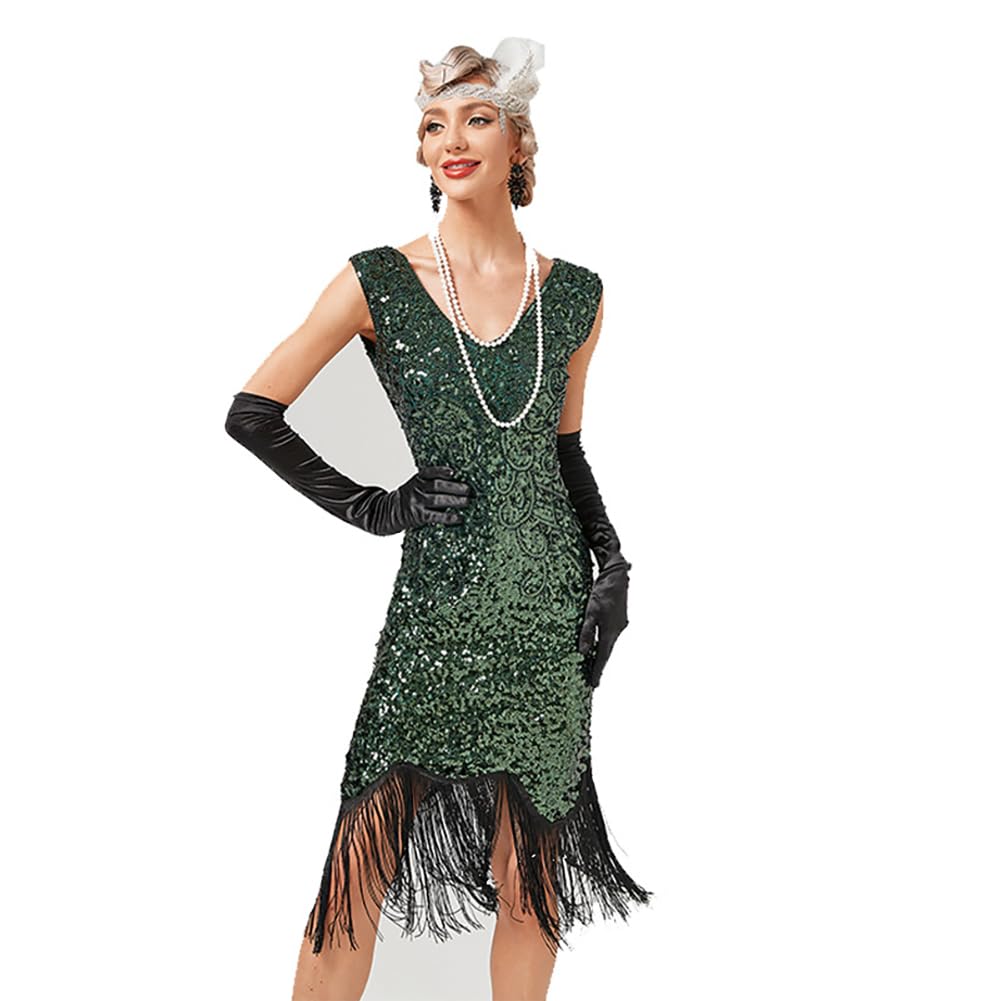 Sukienka Flapper dla kobiet z lat 20. XX wieku, cekiny, frędzle, kostium Gatsby, sukienka kostiumowa