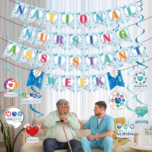 Image of Happy CNA Week Decorations - 12PCS Happy National Nursing Assistant Week Banner Hanging Swirls Party Decor 2026, National CNA Week Party Supplies for Hospital