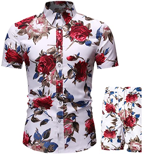 Ensemble 2 pièces homme short d'été imprimé et chemise de plage hawaïenne L