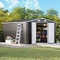 MXV 12 x 10FT Outdoor Storage Shed, Metal Garden Shed with Windows, Double Lockable Doors & Sloped Roof, Waterproof Tool Sheds for Backyard Garden Patio Lawn, Black