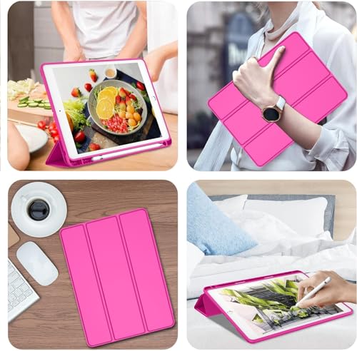 Image of Printme iPad 9.7 Case (2018 /2017 Model, 6th /5th Generation), Smart Cover with Pencil Holder and Soft Baby Skin Silicone Back and Full Body Protection, Auto Wake /Sleep Cover (Dark Pink)