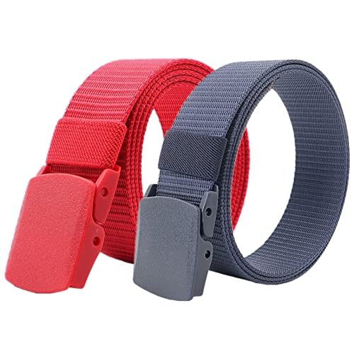 YunYunStrap Belts for Men Women, Tactical Military Nylon Webbing Belt with Metal-free Buckle, 2 Pack