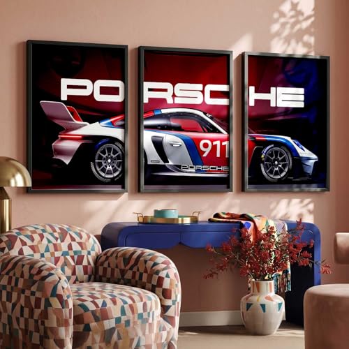 Image of HOMESY Sports Car Framed Posters Gift Items for Boys Room | Wall Decoration for Bedroom Living Room Office Gaming Room Decor | Sports Cars Poster with Frame for Wall Decor Set Of 3 Size (10x13 inch,BLACK)