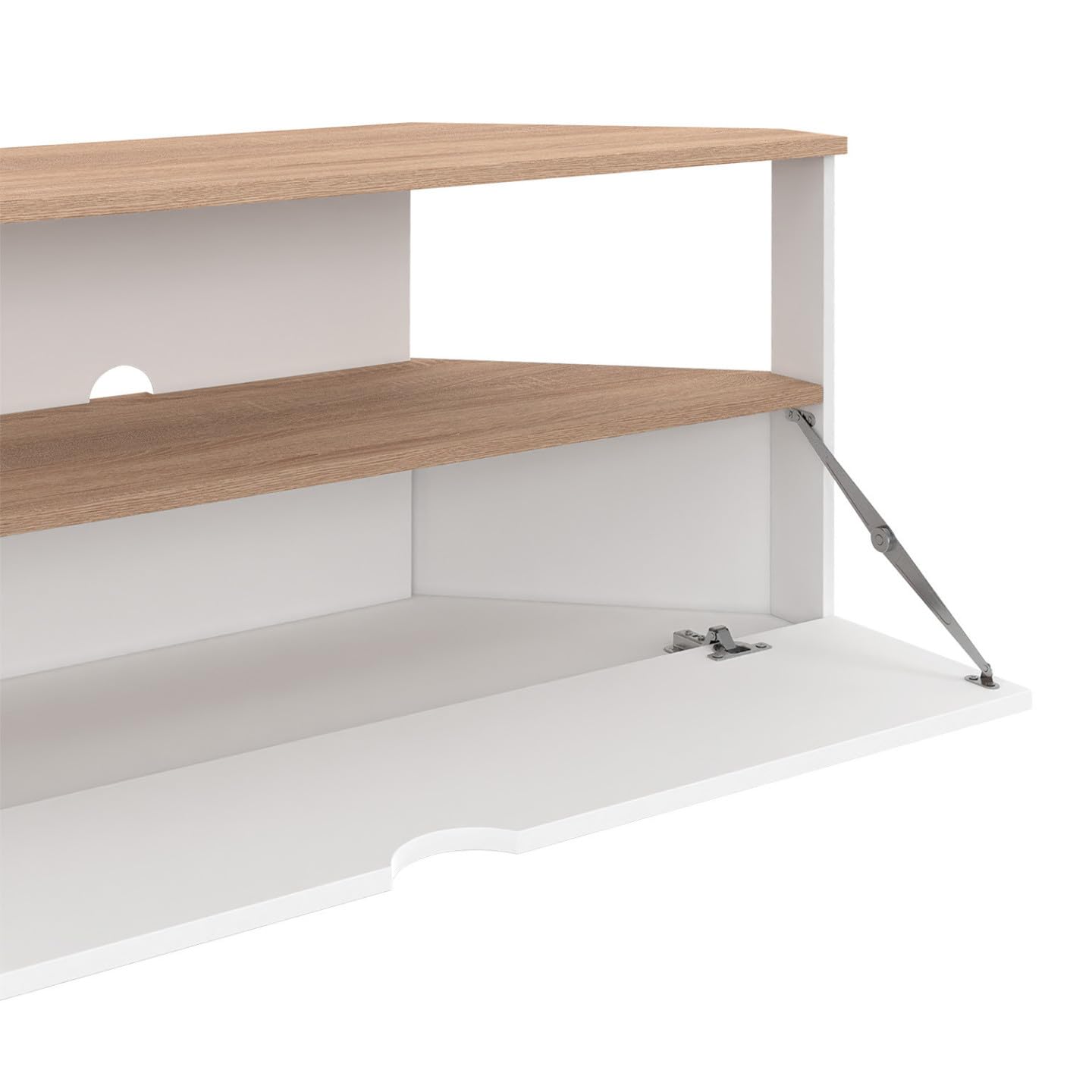 IDMarket - Mueble de TV esquinero ELI 100 cm en madera efecto haya y blanco