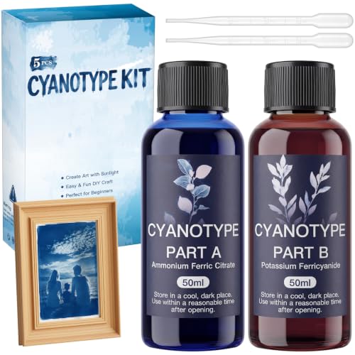 Cyanotype Kit 5pcs Cyanotype Solution Set with Cyanotype Part A and B Sun Printing Sensitizer Kit for Summer Blueprint Crafts Beginners & Artists
