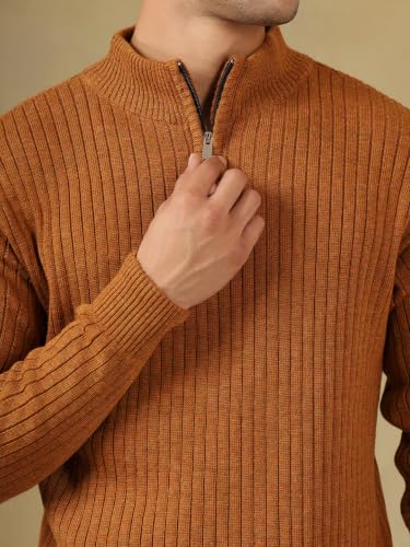 Image of Kvetoo Men High Neck Zipper Full Sleeve Woolen Winter Sweater