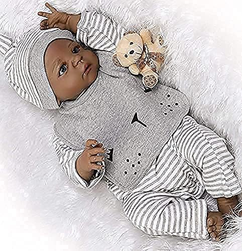 Miniatura 3 de Anano Reborn Baby Dolls - Muñeca afroamericana negra de silicona para niños de 3 meses, muñeca Reborn con ropa, juguetes de vinilo suave, a partir