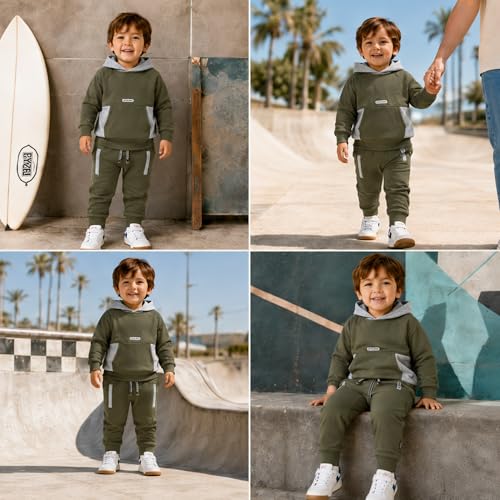 Image of Volcom Infant Toddler Baby Boys Joggers Set - 2 Piece Fleece Pullover Hoodie and Jogger Pants Activewear Set (Sizes: 12M-7)