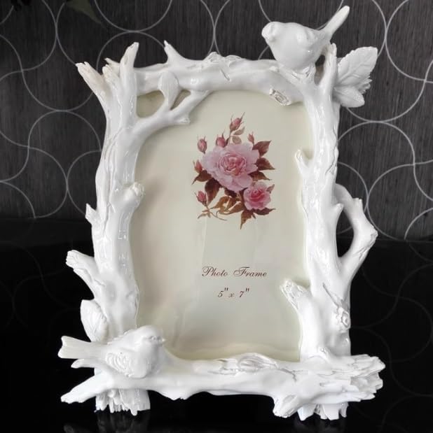 Marco decorativo con flores talladas en resina blanca y borde de pájaro de lujo ESTDKMNOS 5