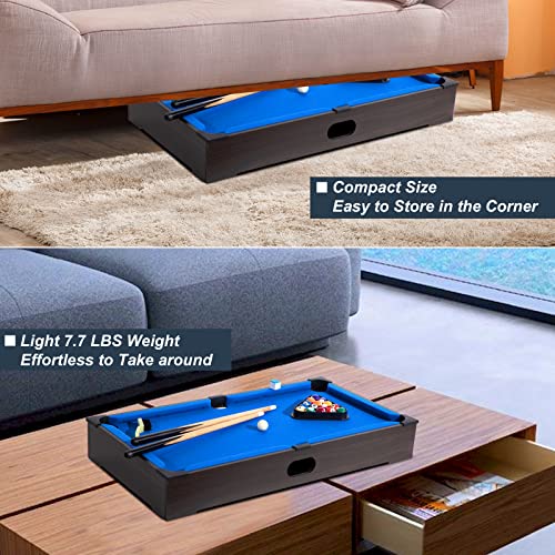 Raychee 27In Mini Pool Table Set, Tabletop Portable Billiards Game W/Small Billiards Balls, Pool Cues, Triangle Rack, Chalk, Brush For Adults, Kids, Cats, Toddlers (Wood Grain) #TOP4