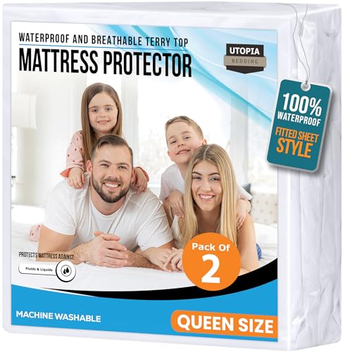 Utopia Bedding Waterproof Queen Mattress Protector 2-Pack