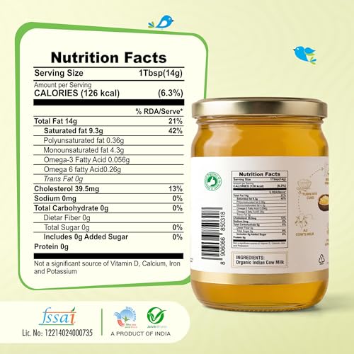 Image of NATURELAND ORGANICS A2 Desi Cow Ghee 500 ml | Traditional Bilona Method