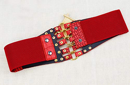 Women's Leather Wide Waist Belt Hollow Out Elastic Stretch Cinch Waistband4