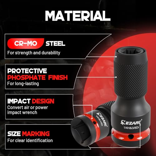 Image of EZARC 4 Pcs Impact to 1 /4 Hex Converter, 1 /2 3 /8 1 /4-Inch Square Drive Sockets to 1 /4-Inch Hex Adapter, Impact Wrench Adapters for Ratchet Wrench Drivers, Impact Bit Holders, Quick-Change Chuck