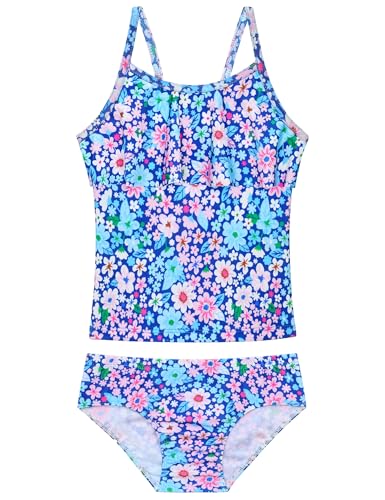Image of Girls Tankini Swimsuit UPF50+ Ruffle 2 Piece Bathing Suit Full Coverage Kids Swimwear Ages 2-14 Years