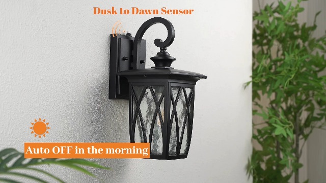 Image of JYZ Dusk to Dawn Outdoor Wall Lantern, Craftsman Style Large Exterior Sconce Light with Water Ripple Glass, Traditional Porch Light Fixture Wall Mount Lamp for Front Porch Doorway Garage Patio Garden