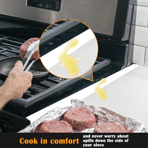 Image of KindGa Stove Gap Covers - 30 Inch Silicone Counter Gap Filler 2 Pack White | 0.2-1 inch gap, seal spill between appliances countertop gas, kitchen Long oven range side gap filler for stove and counter