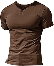 Uomo Henleys Casuale Manica Corta Maglietta Singolo Pulsante abbottonatura Plain v Neck Camicie in Cotone