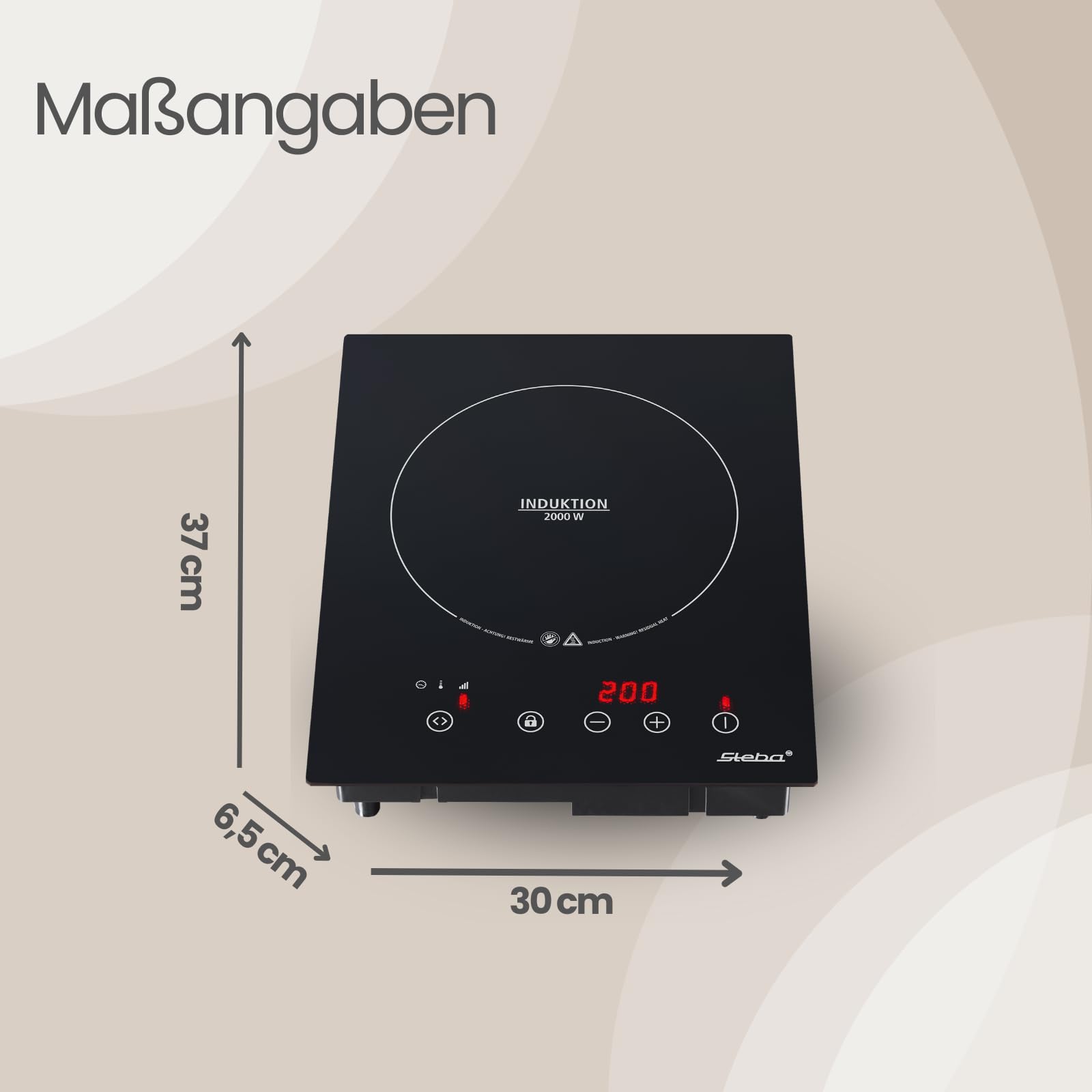 Steba IK 60 E Einbau-Induktionskochfeld 28 cm Glas-Keramik 10 Leistungsstufen Touch Control 2000 Watt