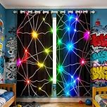 Homemissing Triangle Retro Neon Curtains (2 Panels,W46*L72) For Bedroom Kids Boys Girls Teens Rainbow Laser 30%-50% Blackout Curtains Colorful Stripes Window Treatments（No Glitter）