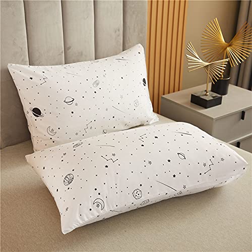 Bluenight Lightweight Hotel Luxury Duvet Cover 3 Piece Set- Universy Galaxy Planet/Star Bedding Ultra Soft Premium Microfiber Breathable Comforter Cover, Corner Ties Full/Queen (90X90 Inches) White #TOP5