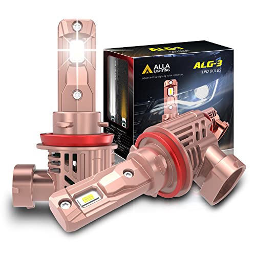 Alla Lighting Extreme Super Bright H8 H9 H11 LED Headlights Bulbs, 6000K~6500K Xenon White, 1:1 Design High Beam, Low Beam Conversion Kits Headlamps, or Fog Lights, DRL Lamps Replacement