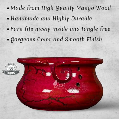 Image of INTAJ Wooden Yarn Bowl for Knitting and Crochet, 7 Inch No-Snag Holder