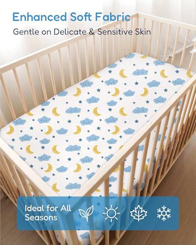 Image of Crib Sheets 2 Pack, Fitted Crib Sheet for Standard Crib Mattress 28x52x9, Ultra Soft Jersey Knit, Breathable Stretchy Deep Pocket, Snug Fit Stays Put, Baby Crib Mattress Sheet