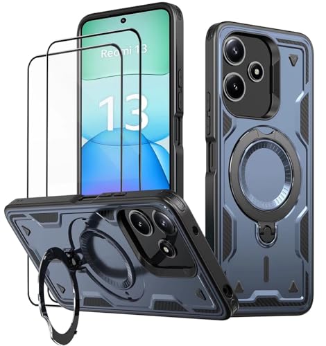 KANSi Hülle für Xiaomi Redmi 13 / Redmi 12 / Poco M6 4G mit Schutzglas*2, Militär Handyhülle Ständer Stoßfest Gehäuse mi...