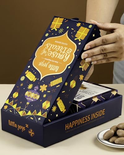 Image of HyperFoods Rakhi with chocolate for brother Chocolate gift hamper Rakhi gift for brother Chocolates gift box Chocolates box Cookies & Creme Almonds Dragees 90g