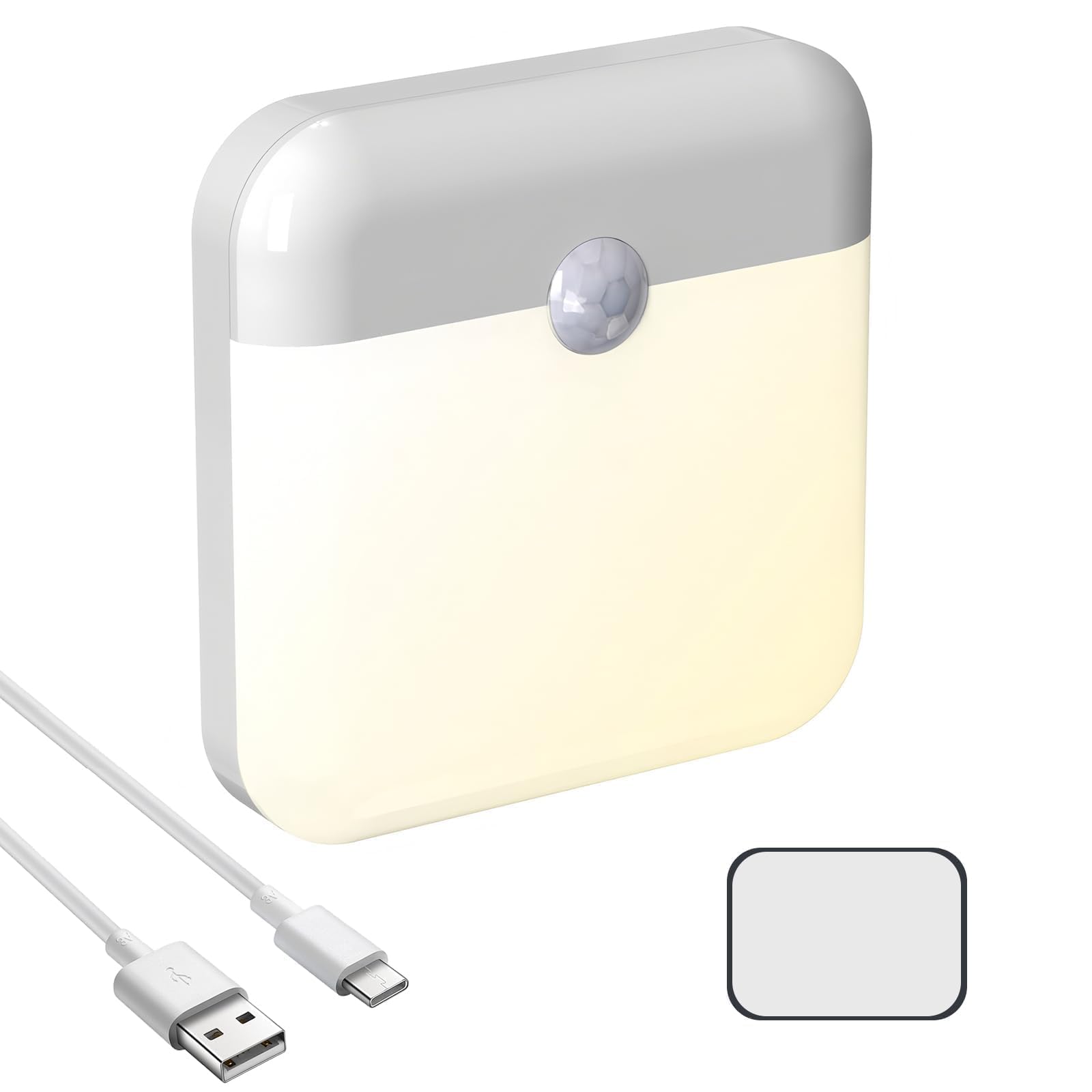 Motion Sensor Lights with Magnetic Feature, LED Stick on Night Lights, USB Rechargeable LED Rechargeable Battery, Warm White 3000K, Magnetic Night Light Sensor Motion for Indoor Bathroom Children Room