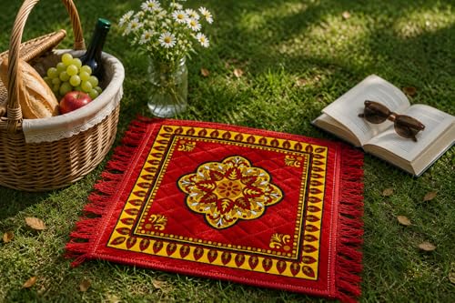 Image of BENAVJI Traditional Floral Printed Carpet Rug for Living Room | Soft Floor Mat with Decorative Tassel Border | Anti-Skid Multipurpose Area Rug for Bedroom, Hall & Home Decor Pack of 3