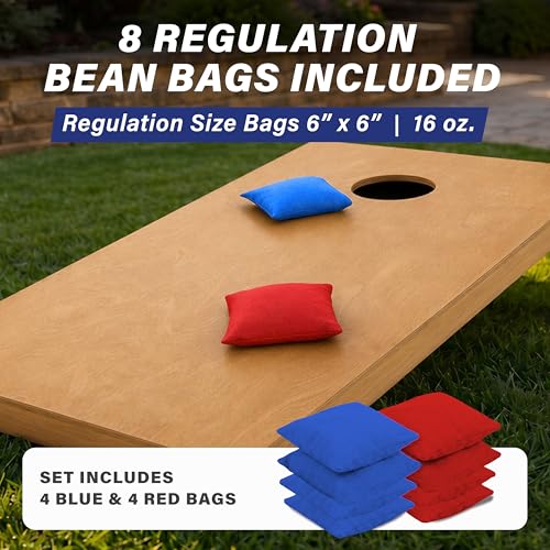 Image of GoSports 4 ft x 2 ft Regulation Size Wooden Cornhole Boards Set with Light Brown Finish - Includes Carrying Case (Choose Your Colors)