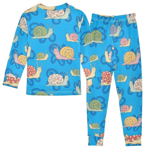 Pajama Sets Long Sleeve Colorful Cute Snails on Blue Soft Comfy Sleepwear 2 Piece PJS 3-8T3