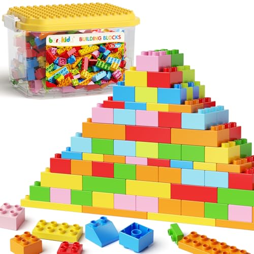 burgkidz 150PCS Jumbo Building Blocks with Clear Storage Box & Baseplate Lid - STEM Educational Toys for Toddlers 3+ Years Compatible with Major Building Systems