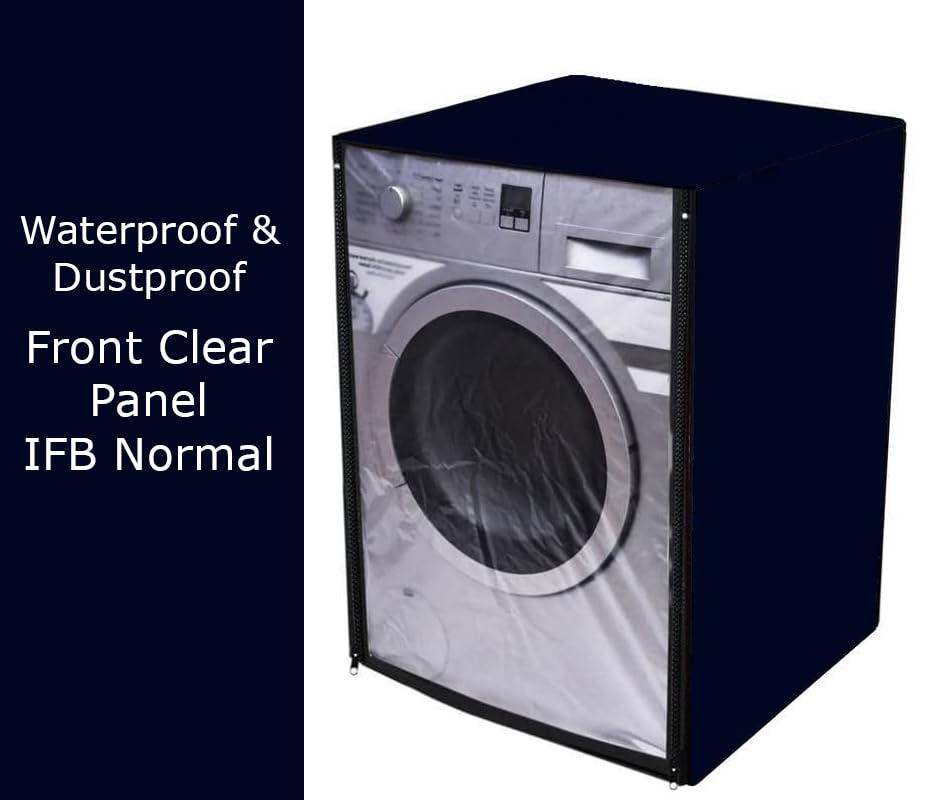 Image of Waterproof & Dustproof Front Loading Washing Machine Front Clear Cover Suitable for Normal IFB 6.5kg, 7 Kg, 7.5Kg & 8kG / 61X61X84cm Washing Machines (Grey) (5, Blue)